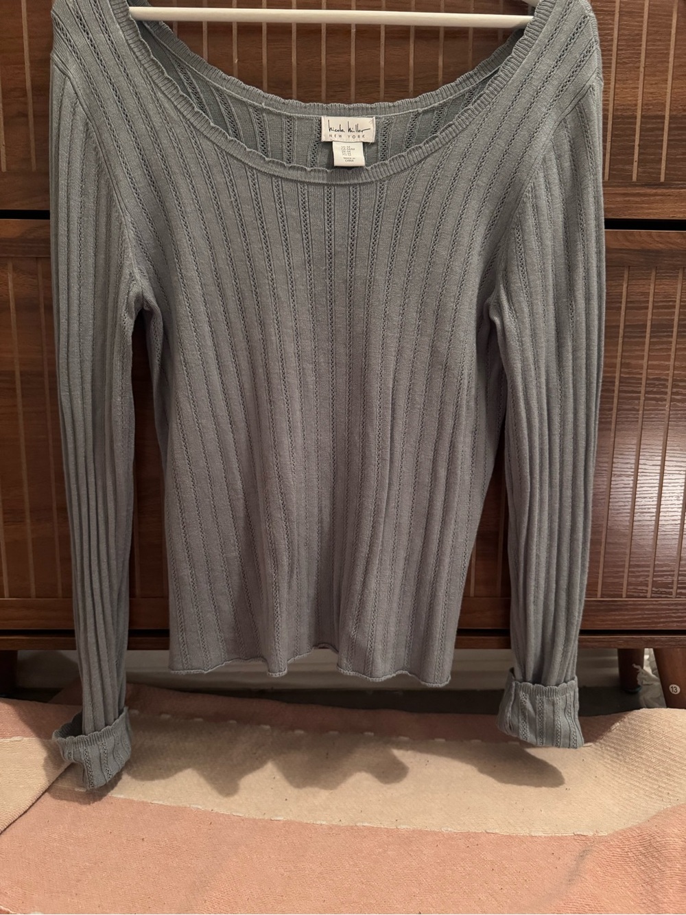 Nicole Miller Light blue/grey Ribbed Scoop Neck Sweater